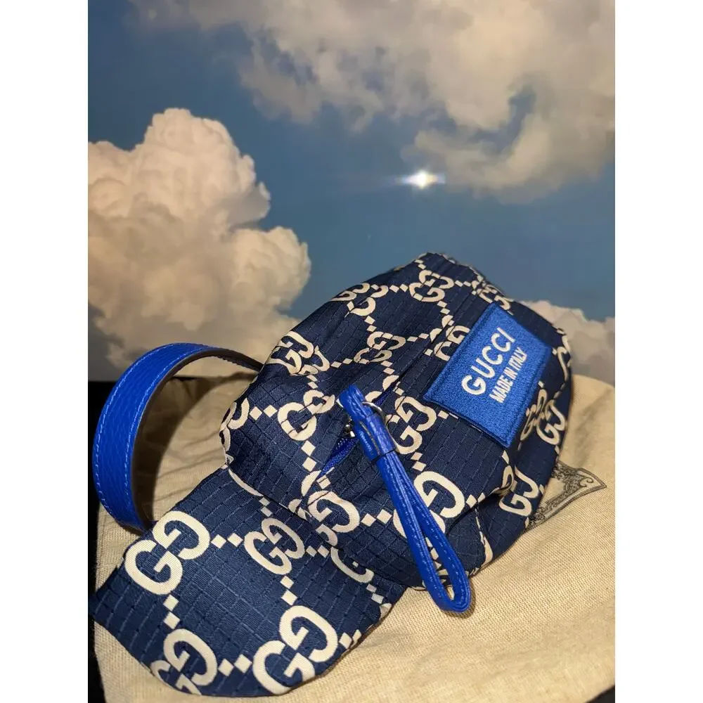 Gucci blue canvas monogram belt bag